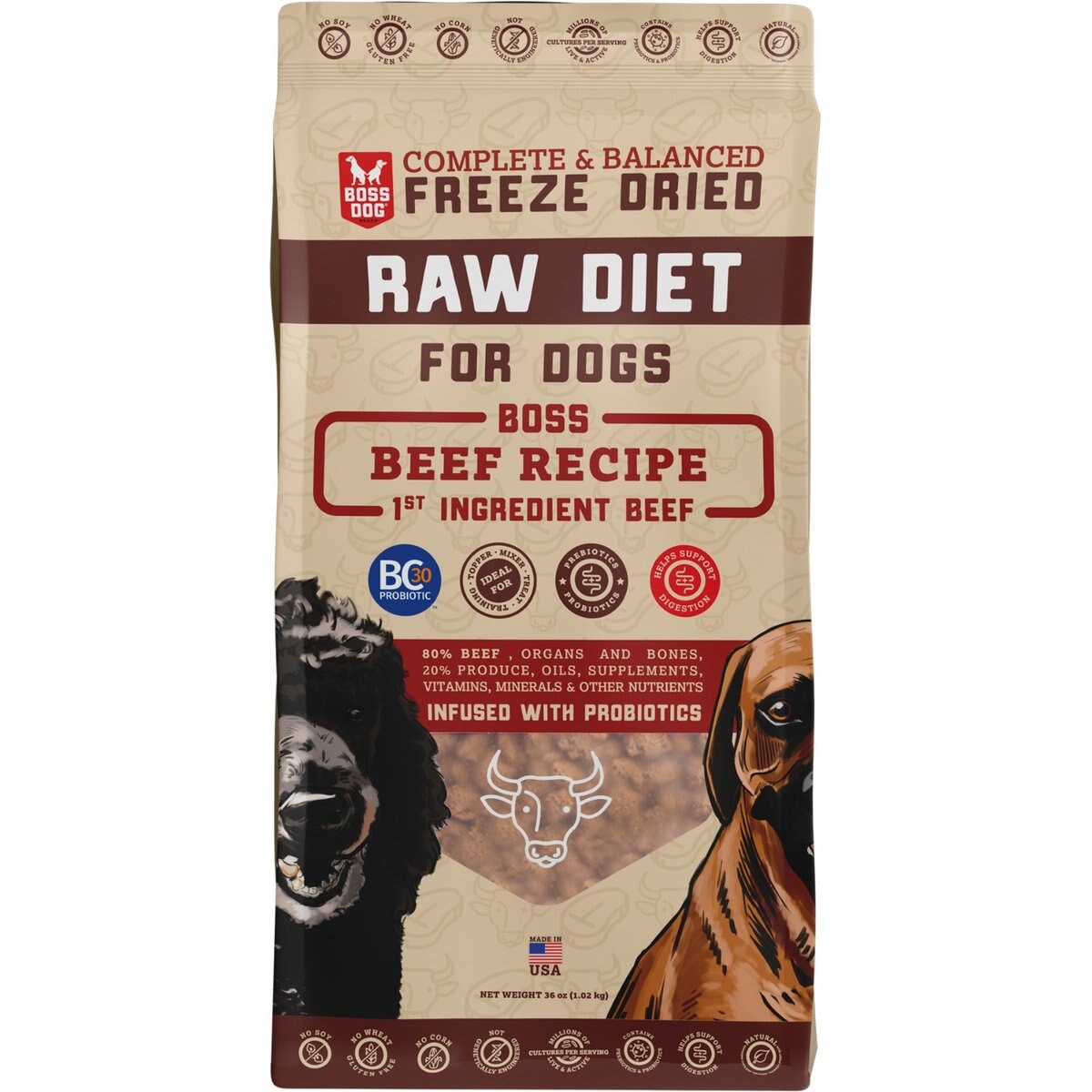 Boss Dog Beef Recipe Freeze-Dried Dog Food, 36-oz pouch
