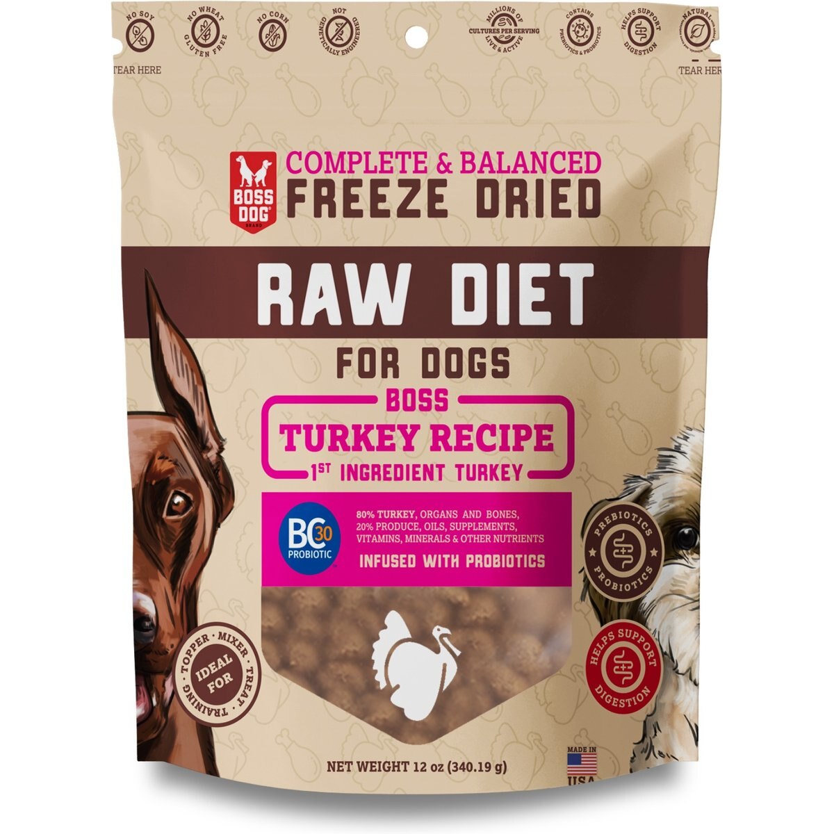 Boss Dog Diet Turkey Recipe Freeze-Dried Dog Food, 12-oz pouch