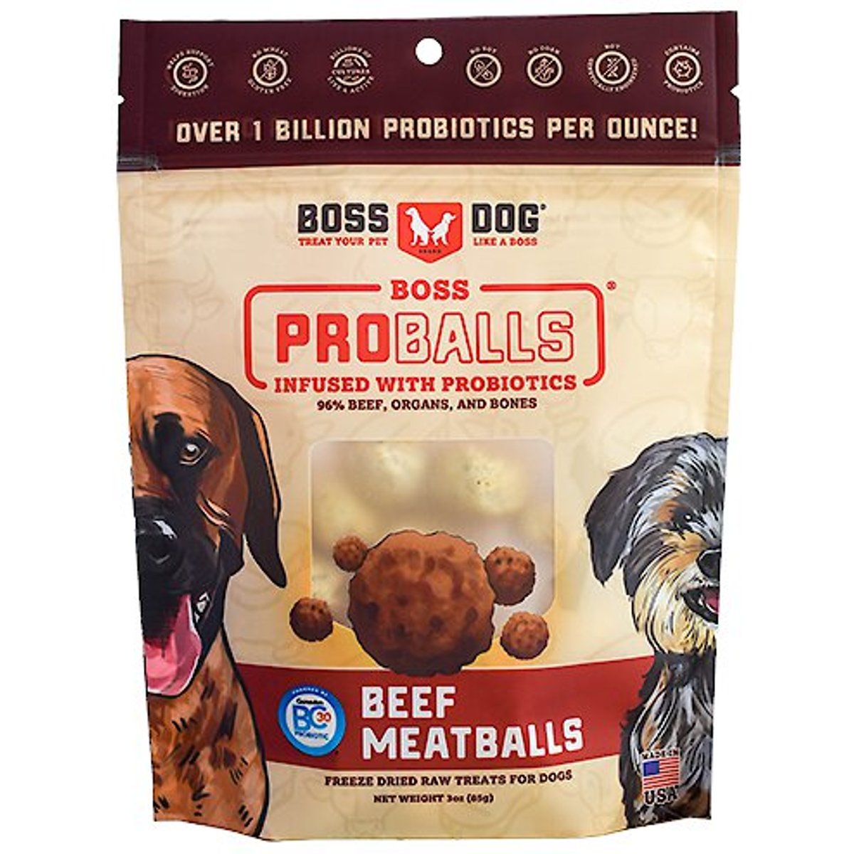 Boss Dog Proballs Beef Freeze-Dried Dog Treats, 3-oz pouch