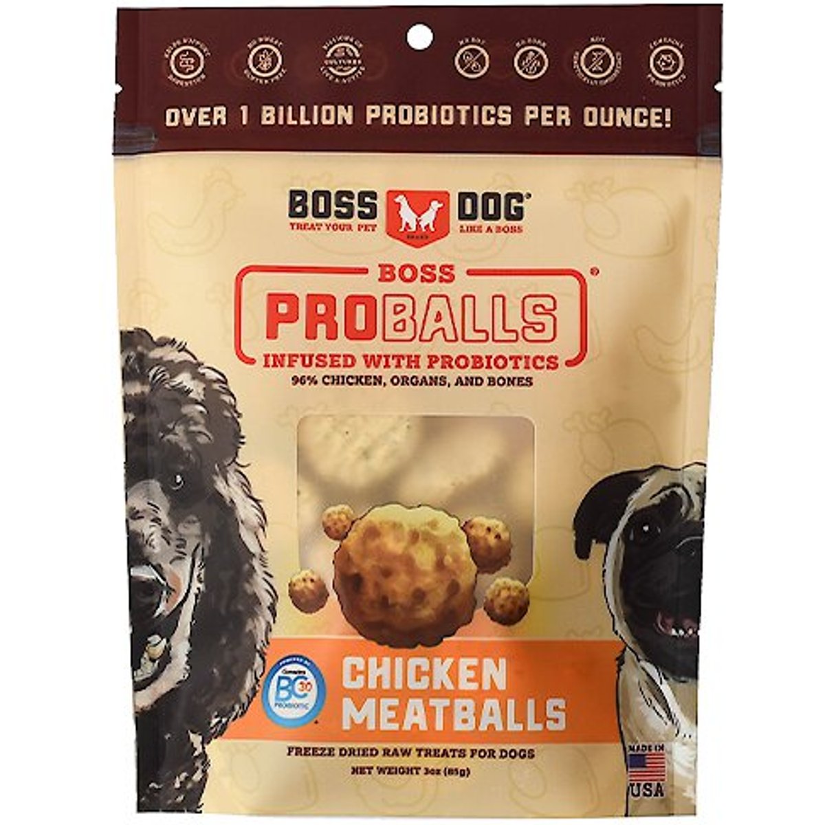 Boss Dog Proballs Chicken Freeze-Dried Dog Treats, 3-oz pouch