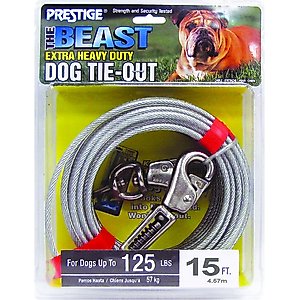 Boss Pet Prestige Dog Tie-Out with Spring, Beast, Silver, 15-ft
