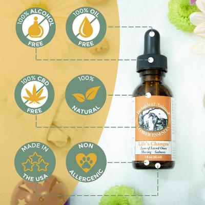 Show full view: Botanical Animal Flower Essences Life's Changes Calming Pet Supplement, 1-fl oz bottle slide 4 of 8