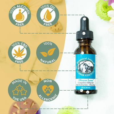 Show full view: Botanical Animal Flower Essences Obsess Less Calming Pet Supplement, 1-fl oz bottle slide 4 of 6