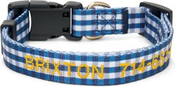 Boulevard Personalized Gingham Dog Collar, Navy, Large