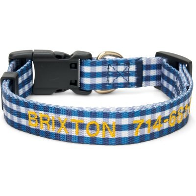 Boulevard Boulevard Personalized Gingham Dog Collar, Navy, Small