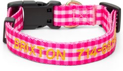 Boulevard Personalized Gingham Dog Collar, Pink, Medium
