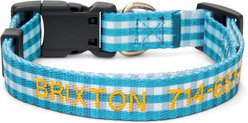 Boulevard Personalized Gingham Dog Collar, Sky Blue, Small