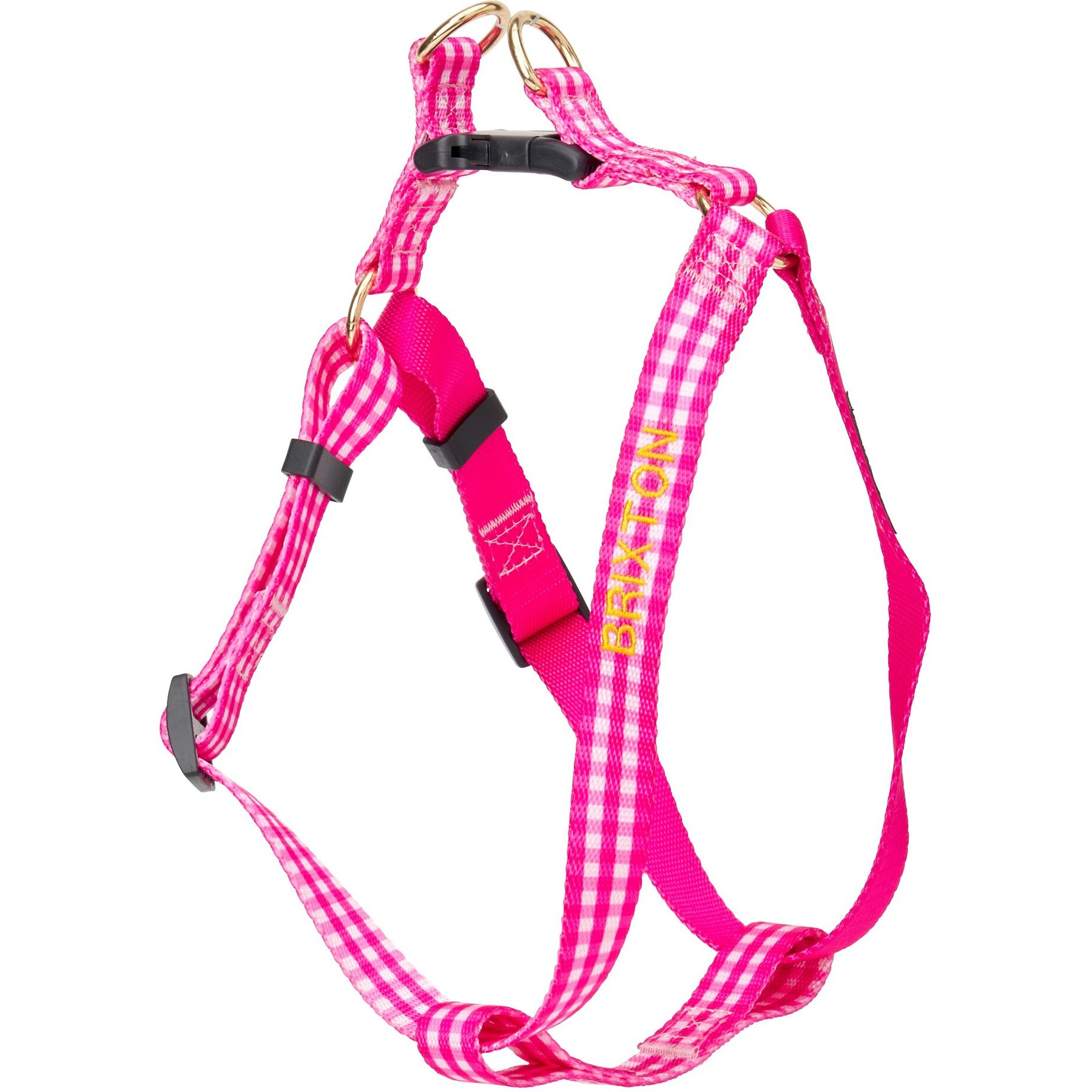 Boulevard Personalized Gingham Dog Harness, Pink, Large