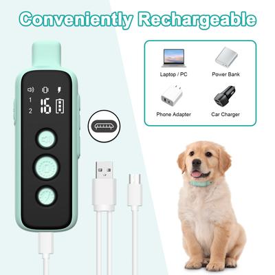 Show full view: Bousnic 1000-ft Range Waterproof Rechargeable Dog Shock Training Collar with Remote, Green slide 7 of 8