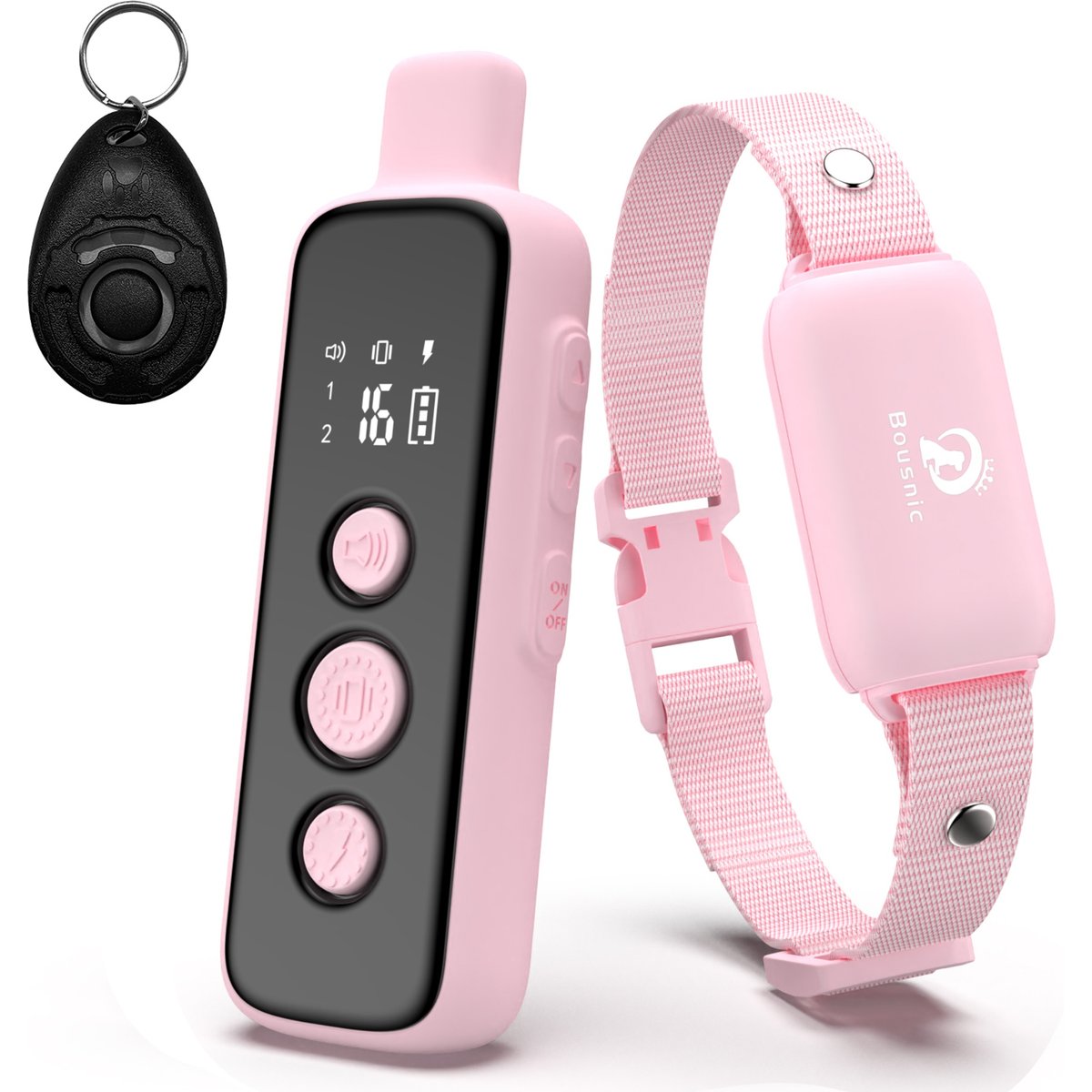 Bousnic 1000-ft Range Waterproof Rechargeable Dog Shock Training Collar with Remote, Pink