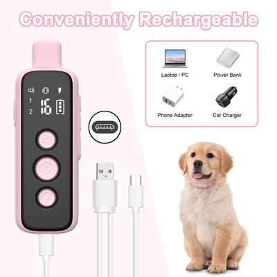 Show full view: Bousnic 1000-ft Range Waterproof Rechargeable Dog Shock Training Collar with Remote, Pink slide 8 of 9