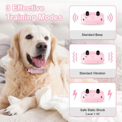 Show full view: Bousnic 1000-ft Range Waterproof Rechargeable Dog Shock Training Collar with Remote, Pink slide 3 of 9