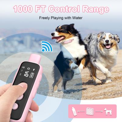 Show full view: Bousnic 1000-ft Remote Waterproof Electric Dog Training Collar, Pink, 2 count slide 5 of 11