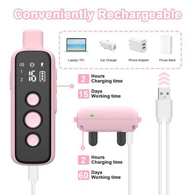 Show full view: Bousnic 1000-ft Remote Waterproof Electric Dog Training Collar, Pink, 2 count slide 8 of 11