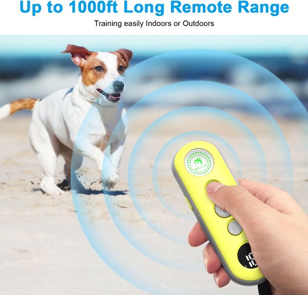 Bousnic 1000-ft Remote Waterproof Rechargeable Shock Training Dog Collar Kit, Yellow