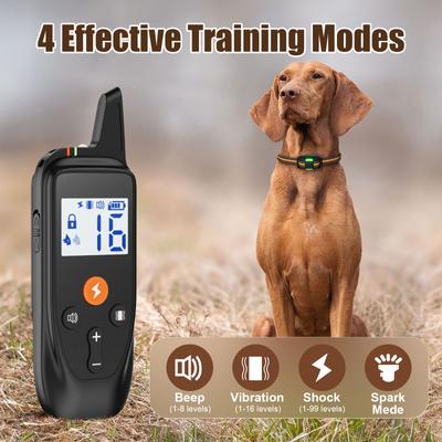 Show full view: Bousnic 124 Levels IPX7 Waterproof 3350-FT Remote Dog Training Electric Shock Collar, Black, 27.5-in neck, 1/2-in wide slide 2 of 8