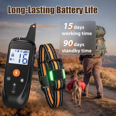 Show full view: Bousnic 124 Levels IPX7 Waterproof 3350-FT Remote Dog Training Electric Shock Collar, Black, 27.5-in neck, 1/2-in wide slide 7 of 8