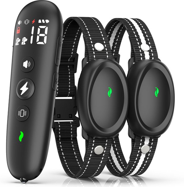 Bousnic 2000FT Remote Range Comfortable Dog Shock Training Collar with LED Light, Black, 2 count