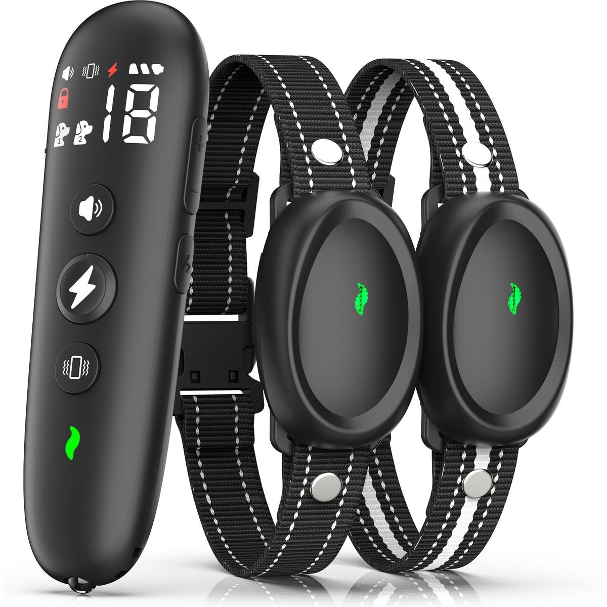 Bousnic 2000FT Remote Range Comfortable Dog Shock Training Collar with LED Light, Black, 2 count