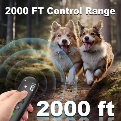 Show full view: Bousnic 2000FT Remote Range Comfortable Dog Shock Training Collar with LED Light, Black, 2 count slide 3 of 8