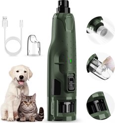 Bousnic 6-Speed Pro Quiet Rechargeable Dog & Cat Nail Grinder with 2 LED Lights, Army Green