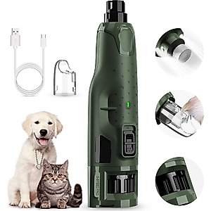 Bousnic 6-Speed Pro Quiet Rechargeable Dog & Cat Nail Grinder with 2 LED Lights, Army Green