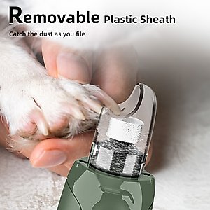 Bousnic 6-Speed Pro Quiet Rechargeable Dog & Cat Nail Grinder with 2 LED Lights, Army Green