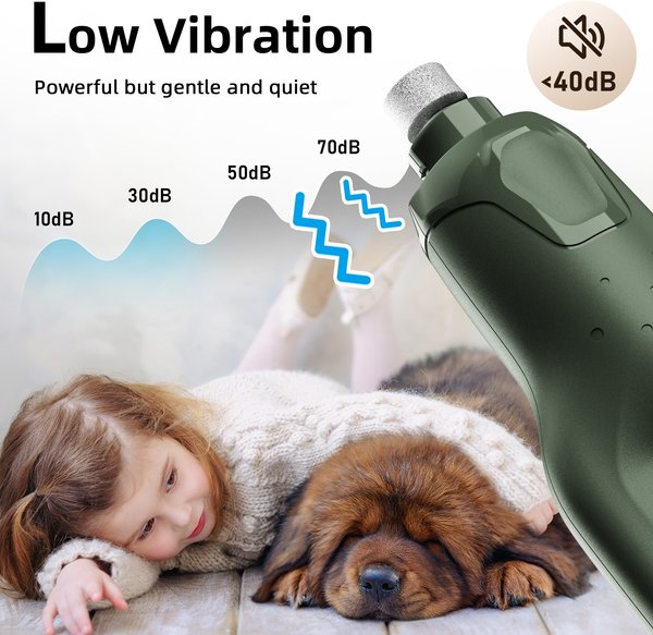 Show full view: Bousnic 6-Speed Pro Quiet Rechargeable Dog & Cat Nail Grinder with 2 LED Lights, Army Green slide 4 of 9