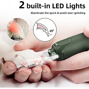 Bousnic 6-Speed Pro Quiet Rechargeable Dog & Cat Nail Grinder with 2 LED Lights, Army Green