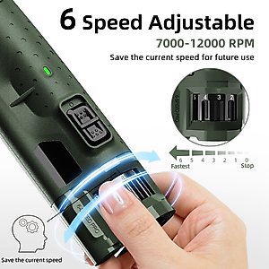 Bousnic 6-Speed Pro Quiet Rechargeable Dog & Cat Nail Grinder with 2 LED Lights, Army Green