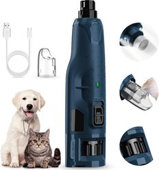Bousnic 6-Speed Pro Quiet Rechargeable Dog & Cat Nail Grinder with 2 LED Lights, Dark Blue