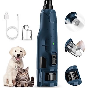 Bousnic 6-Speed Pro Quiet Rechargeable Dog & Cat Nail Grinder with 2 LED Lights, Dark Blue