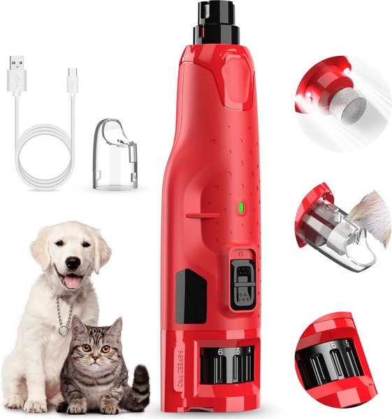 Show full view: Bousnic 6-Speed Pro Quiet Rechargeable Dog & Cat Nail Grinder with 2 LED Lights, Red slide 1 of 9
