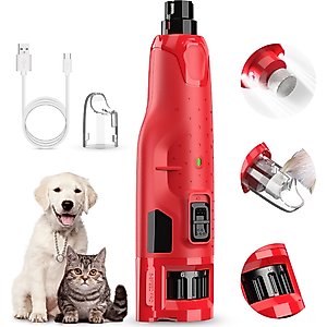 Bousnic 6-Speed Pro Quiet Rechargeable Dog & Cat Nail Grinder with 2 LED Lights, Red