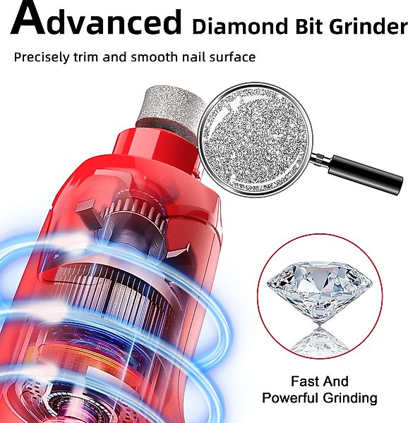 Show full view: Bousnic 6-Speed Pro Quiet Rechargeable Dog & Cat Nail Grinder with 2 LED Lights, Red slide 7 of 9