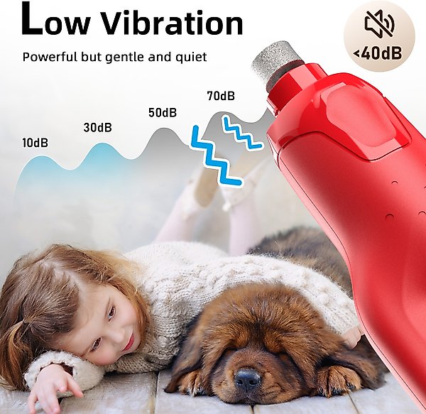 Show full view: Bousnic 6-Speed Pro Quiet Rechargeable Dog & Cat Nail Grinder with 2 LED Lights, Red slide 4 of 9