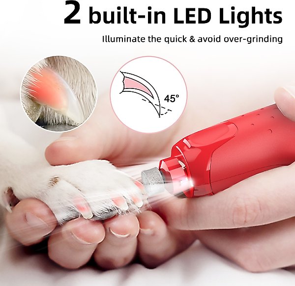 Show full view: Bousnic 6-Speed Pro Quiet Rechargeable Dog & Cat Nail Grinder with 2 LED Lights, Red slide 3 of 9