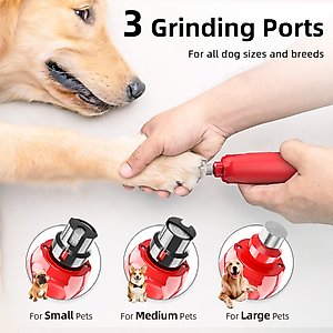 Bousnic 6-Speed Pro Quiet Rechargeable Dog & Cat Nail Grinder with 2 LED Lights, Red
