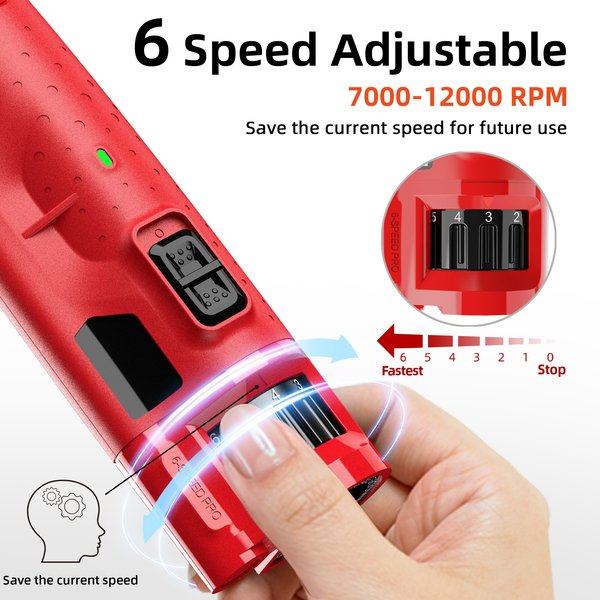 Show full view: Bousnic 6-Speed Pro Quiet Rechargeable Dog & Cat Nail Grinder with 2 LED Lights, Red slide 2 of 9