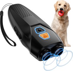 Bousnic Handheld Dual Sensor Ultrasonic Dog Bark Deterrent Device with LED Flashlight, Black