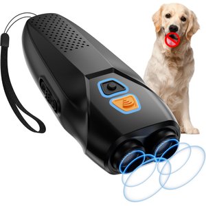Bousnic Handheld Dual Sensor Ultrasonic Dog Bark Deterrent Device with LED Flashlight, Black