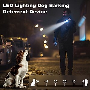Bousnic Handheld Dual Sensor Ultrasonic Dog Bark Deterrent Device with LED Flashlight, Black