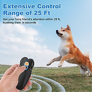 Bousnic Handheld Dual Sensor Ultrasonic Dog Bark Deterrent Device with LED Flashlight, Black