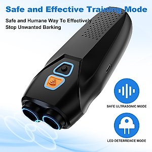 Bousnic Handheld Dual Sensor Ultrasonic Dog Bark Deterrent Device with LED Flashlight, Black