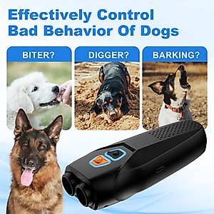 Bousnic Handheld Dual Sensor Ultrasonic Dog Bark Deterrent Device with LED Flashlight, Black