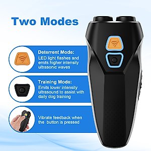 Bousnic Handheld Dual Sensor Ultrasonic Dog Bark Deterrent Device with LED Flashlight, Black