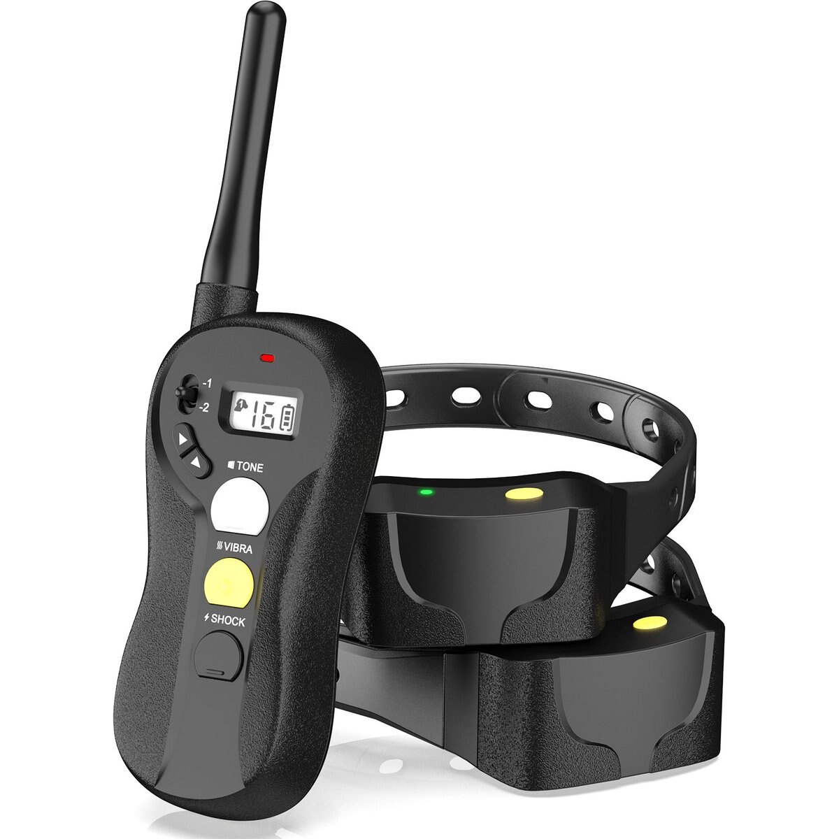 Bousnic Rechargeable Waterproof 3000-ft Dog Remote Training Collar with Neck Strap, Black, 2 count