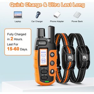 Bousnic Remote Waterproof Dog Training Collar, 3300-ft, Orange, 2 count