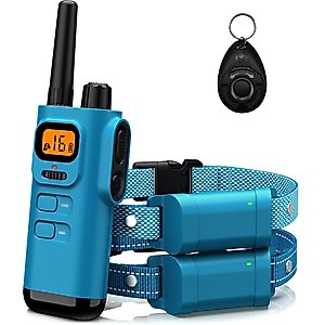Bousnic Remote Waterproof Rechargeable Dog Shock Collar, 4000-ft, 2 count, Lake Blue