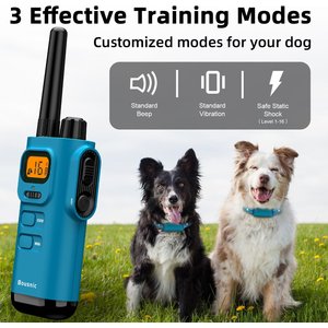Bousnic Remote Waterproof Rechargeable Dog Shock Collar, 4000-ft, 2 count, Lake Blue